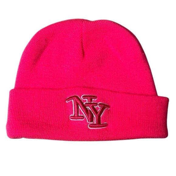 NY Hot Pink Beanie Hat One Size - Picture 1 of 4